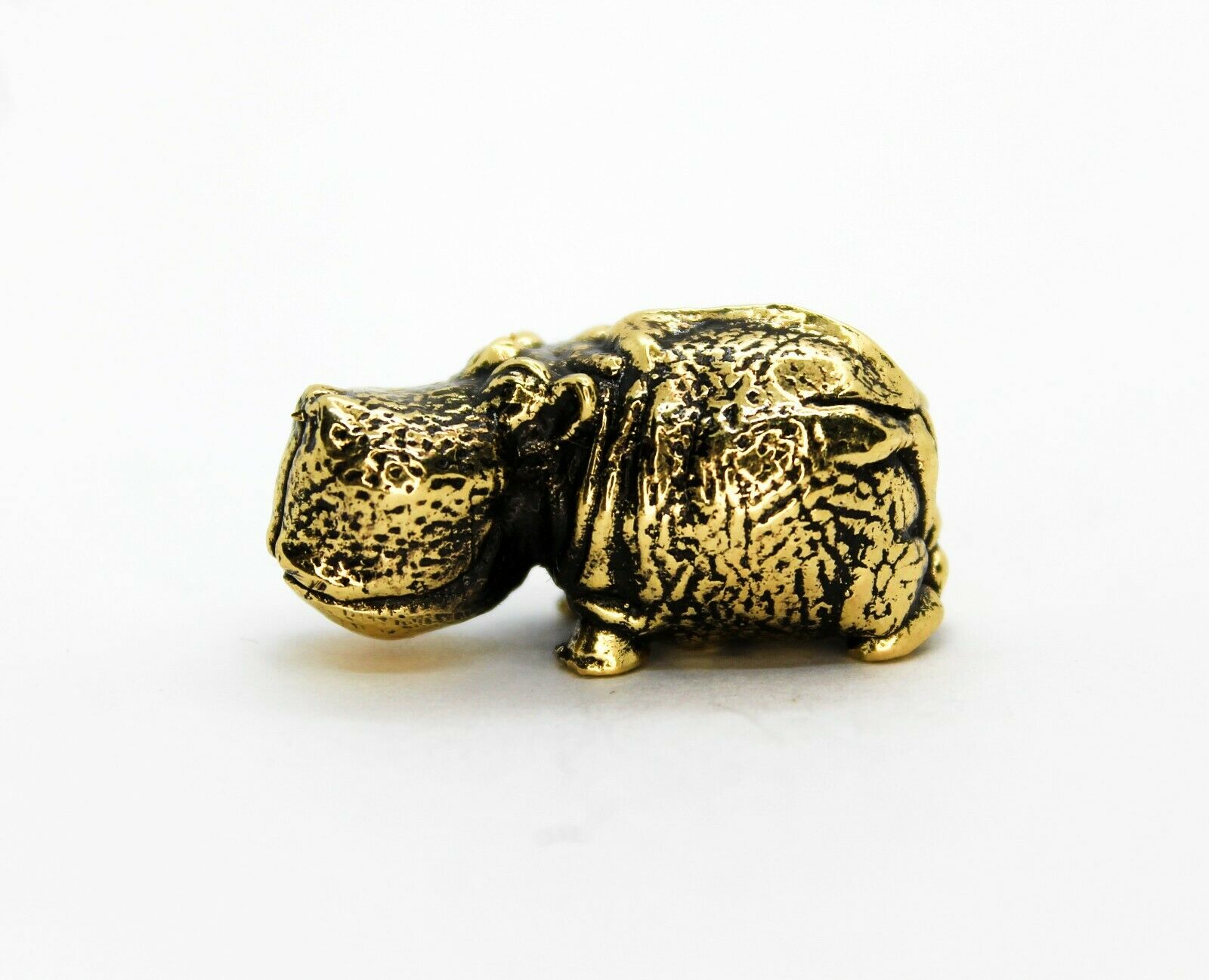 Hippo Figurine, Brass Collectible Small Animal Miniature, Handmade Desktop Decor