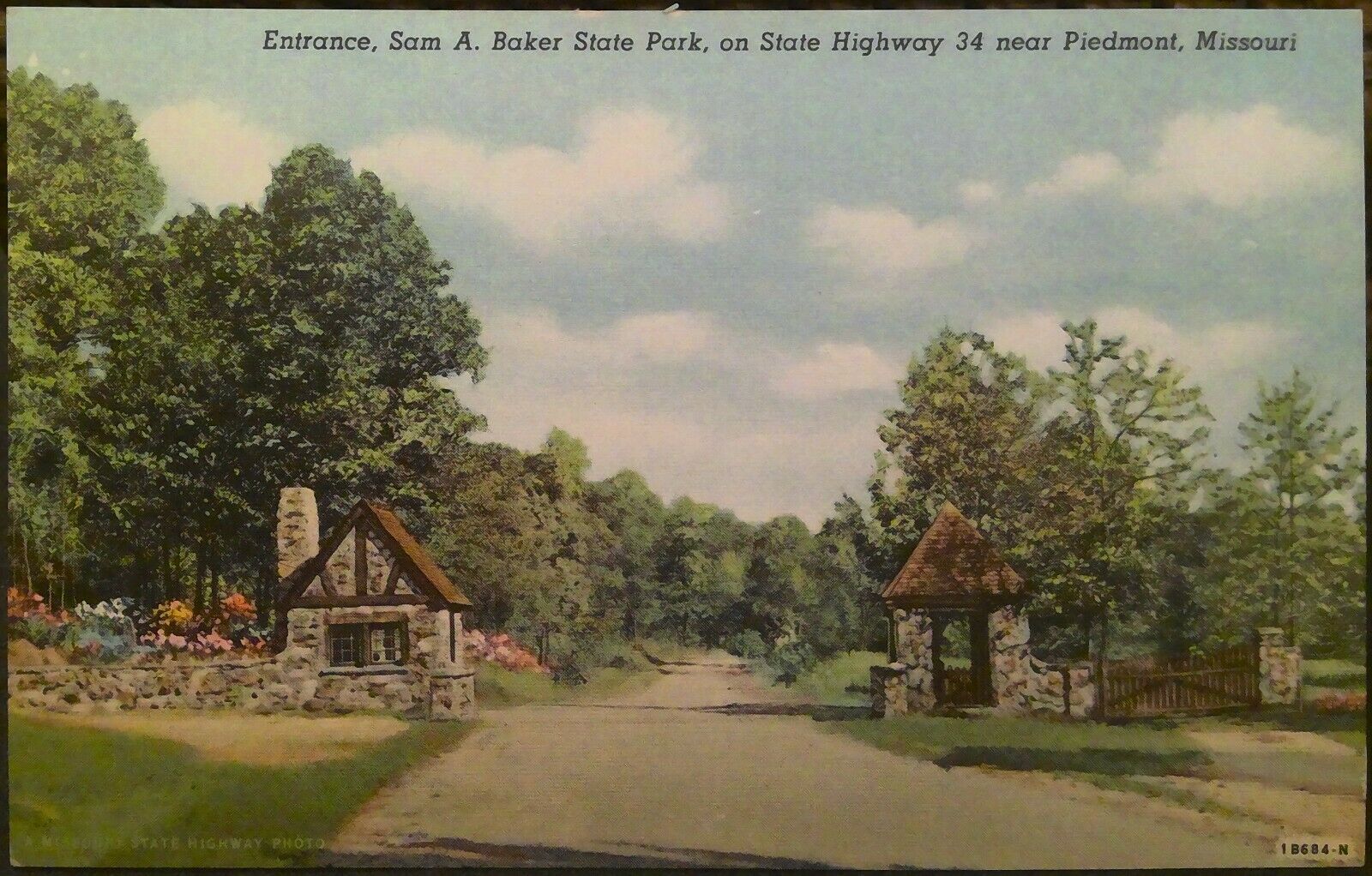Postcard, Entrance, Sam A. Baker State Park On State Hwy. 34 Near Piedmont, Mo