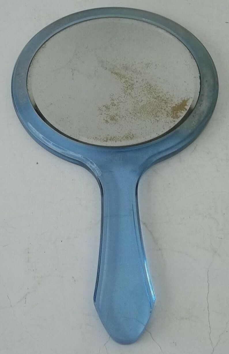 Vintage Decorative Jewelite Two Sided Beveled Hand Mirror Clear Blue 450