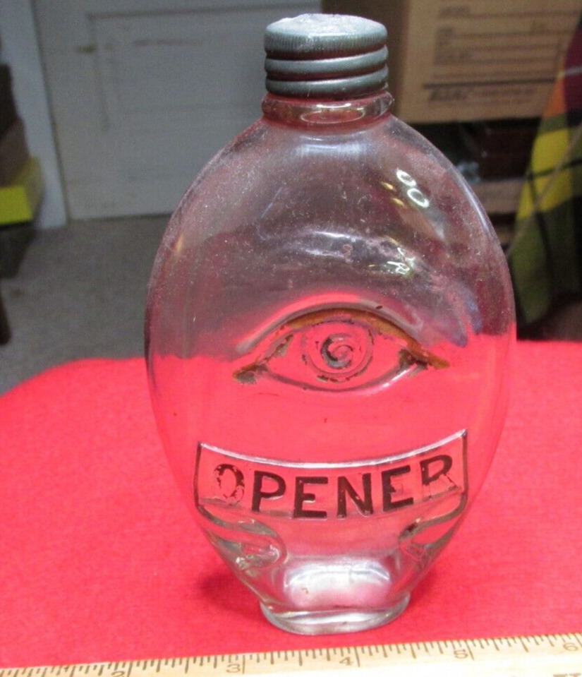 Vintage Antique Eye Opener Glass Flask & Cap,embossed