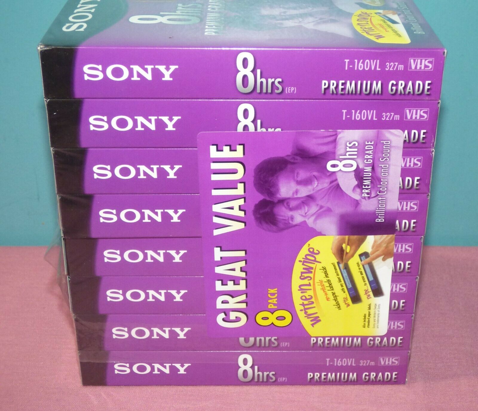 Sony T-160vl 8hrs Premium Grade Vhs Vcr Video Tapes New, Sealed 8 Pack