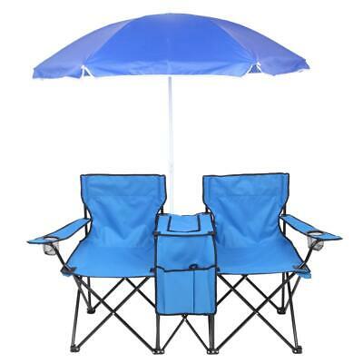Chair Set Double Folding Umbrella Table With Cooler Picnic Camping Beach Seat