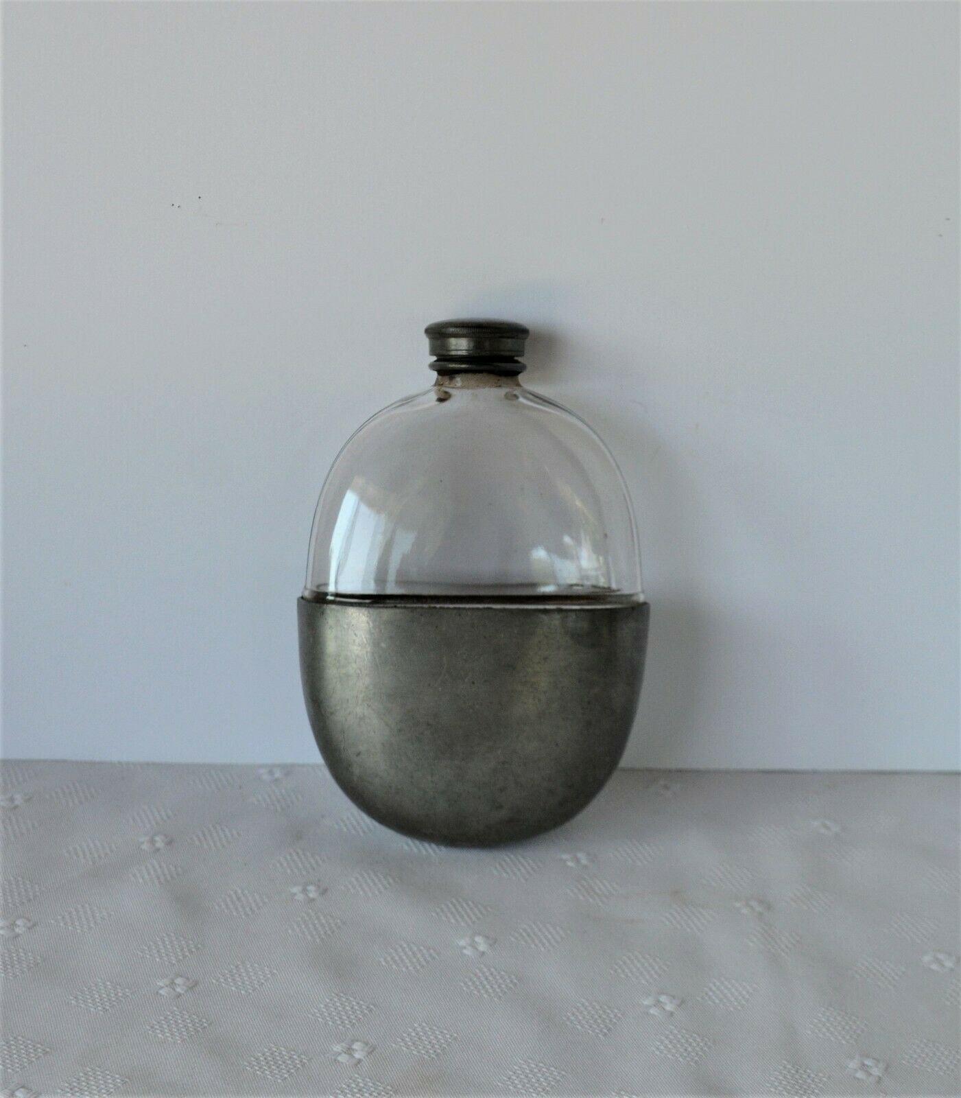 Vintage/antique Pewter & Glass Hip Flask With Lid By James Dixon & Sons