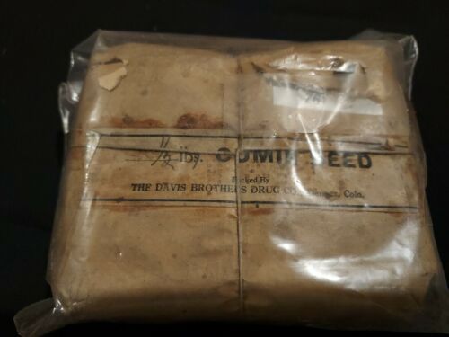 Vintage Bag Of Cumin Seed From Davis Brothers Drug Store  Denver Colorado1/2 Lb