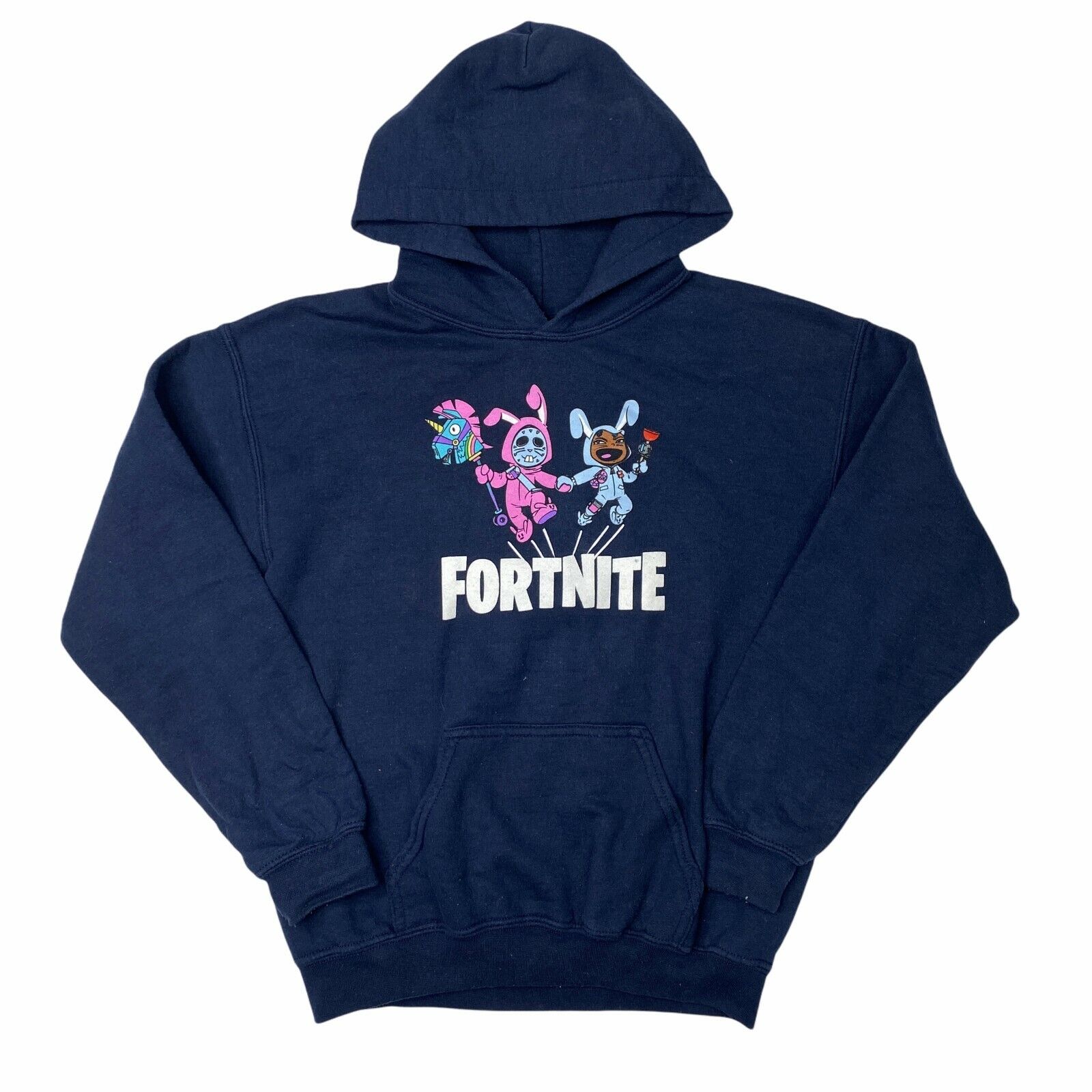 Fortnite Graphic Print Pullover Hoodie Sweatshirt Navy Blue Youth L Large