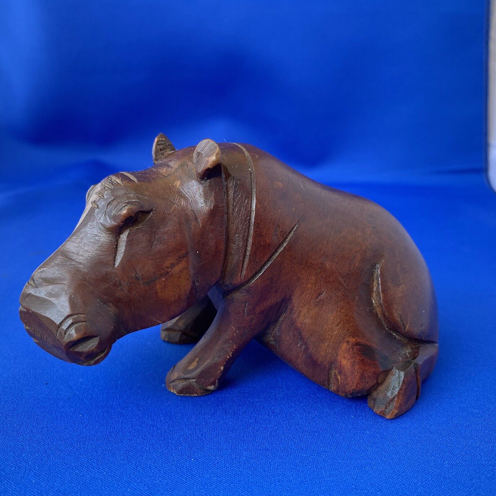 Hand Carved Solid Wood Hippopotamus Hippo Figure Figurine Wooden Sculpture