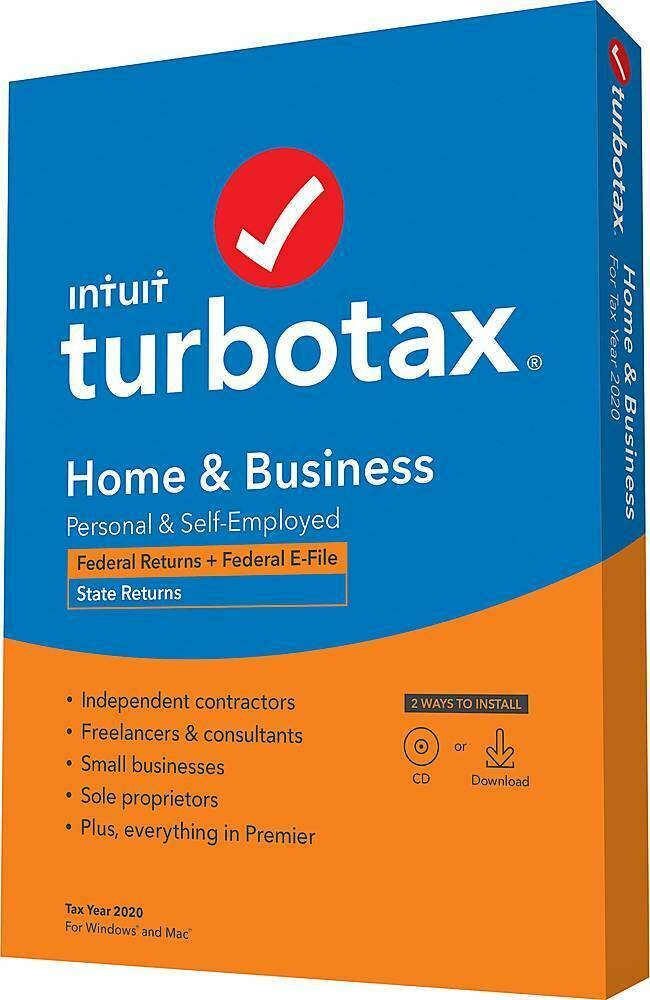 New Intuit Turbotax Home & Business Federal E-file +state 2020 Cd Windows Mac