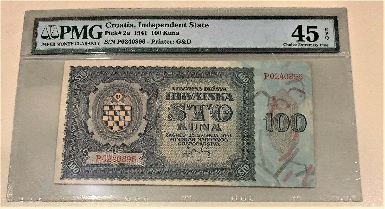 Croatia, Independent State Pick #2a 1941 100 Kuna Note-pmg 45 Epq Extremely Fine