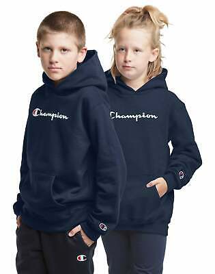 Champion Kids Hoodie Sweatshirt Athletics Pullover Script Logo Midweight Wicking