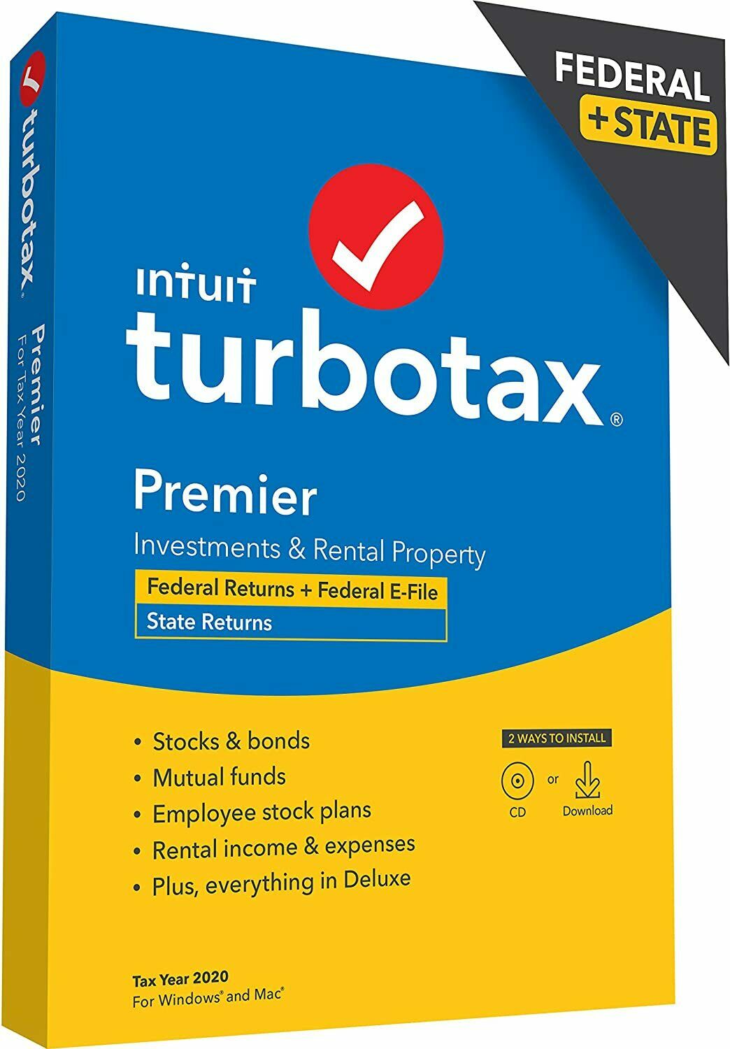 New Turbotax Premier 2020 Tax Software Federal State Returns E-file Cd/download