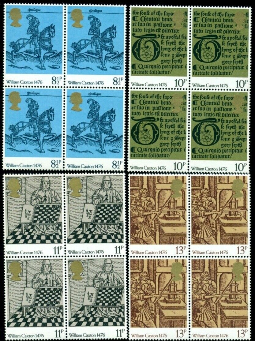 Gb 1976 Chess,william Caxton,old Printing Press Device,canterbury,m.719,b X4,mnh